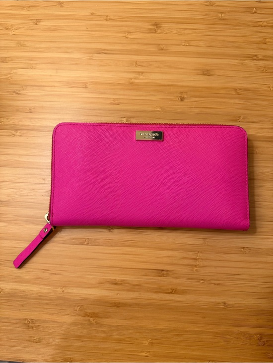 kate spade Handbags - Kate Spade Pink Wallet with Striped Lining and Gold Plaque Detailing